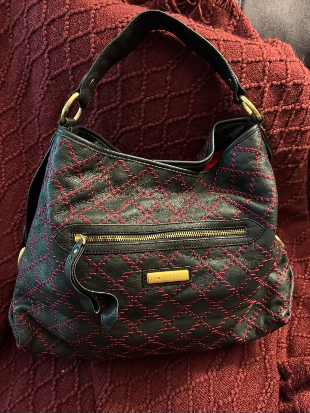 Rare Isabella Fiore Leather Shoulder Hobo Bag with Multicolor Floral Embroidery - Picture 3 of 12